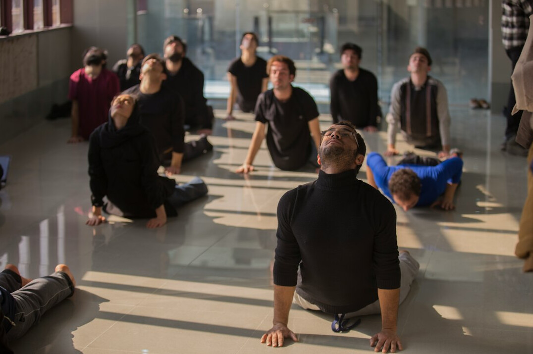 group practicing body language exercises