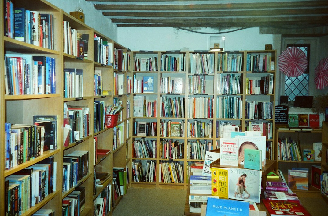 Library shelves full of books